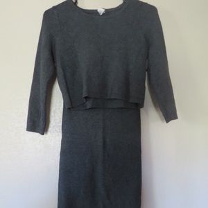 Grey thick crop sweater and pencil skirt